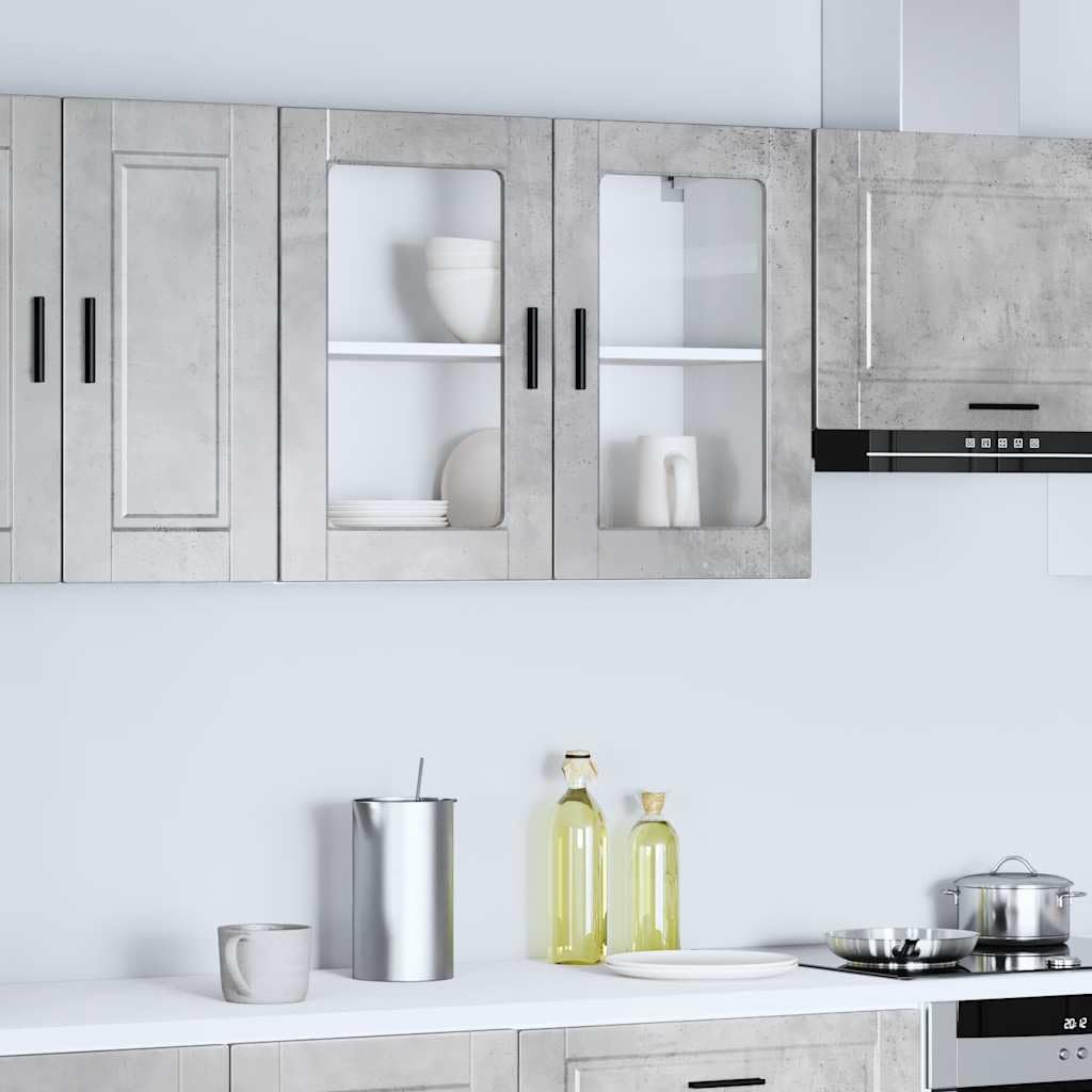 Armario colgante de cocina con puerta de cristal, color gris hormigón de 80 x 31 x 60 cm, espacio de almacenamiento para cocina y comedor, armario multiusos con estante, almacenamiento y
