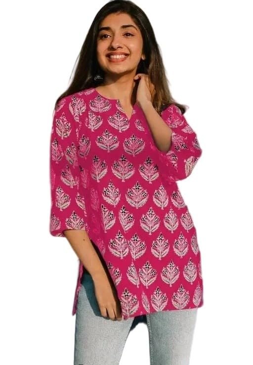 Image of Women's Short Kurti in Multicolor Rayon Cotton Blend | Ladies Ethnic Tunic | Office