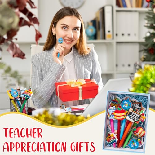 Image of 36 Pieces 36 Pcs Teachers Appreciation Gifts Bulk Include Cute Ballpoint Pen, Funny Keychains, Sticky Notepad Teachers Thank You Gift Set for Teacher Appreciation Week, End of Year Graduation (Bright)