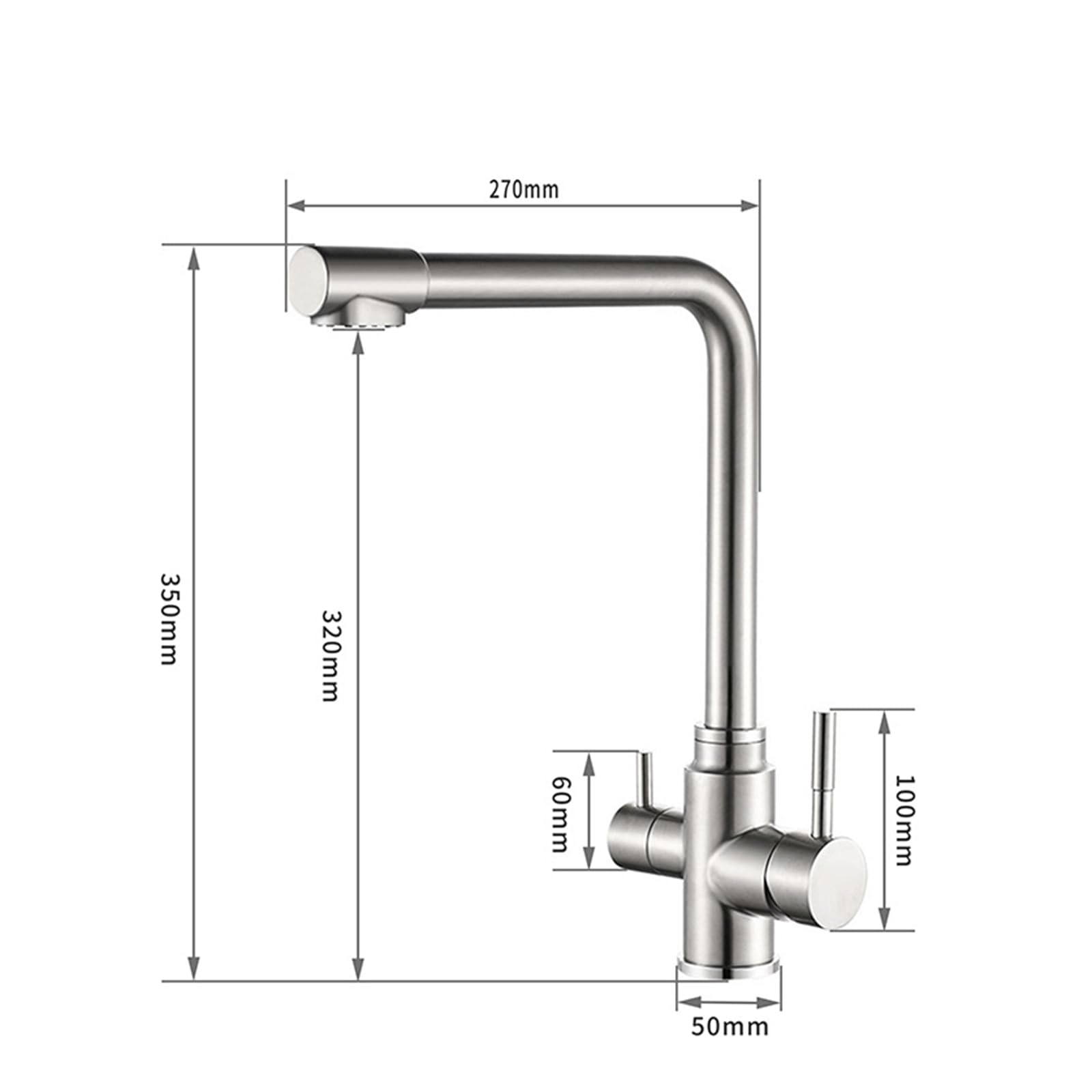 Mitigeur 3 Voies Cuisine Filtre A Eau Robinet Chaude et Froide Eau Rotatif en Acier Inoxydable,Noir