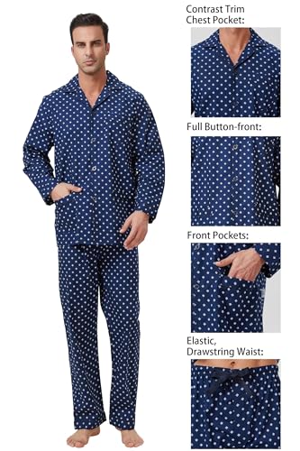 Image of GLOBAL Mens Pajamas Set, 100% Cotton Woven Drawstring Sleepwear Set with Top and Pants /Bottoms