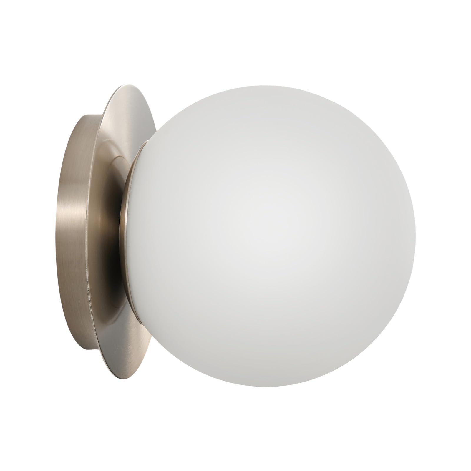 Modern Nickel Globe Wall Sconce，Single Light with Milk Glass Shade