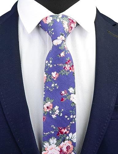 Image of GUSLESON Fashion 2.4 inch(6cm) Floral Skinny Tie for Men Slim Flower Print Cotton Necktie for Wedding Party