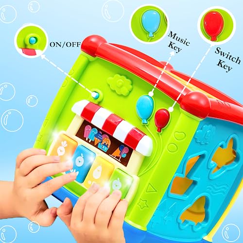 Image of 6 In-1 Musical Toys For 1+ Year Old Baby Girl- Musical Piano,Tunes, Vehicle, Abcd, Shape Blocks Toys Includes A To Z Table, Spinning Gear Time Learning Clock, 3 Aa Batteries Incl,Multicolor