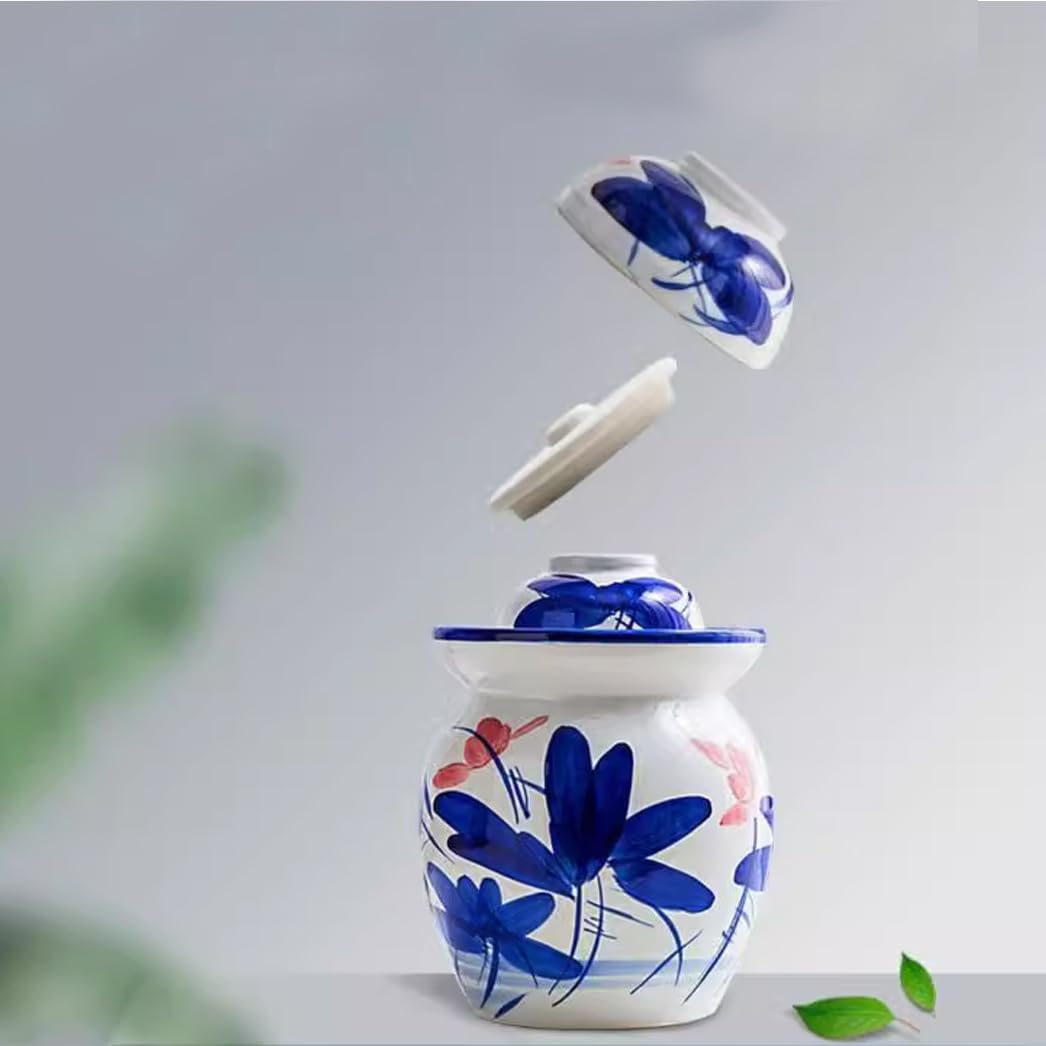Ceramiczny słoik na marynaty z pokrywkami, duży tradycyjny porcelanowy słoik do marynowania, ceramiczny garnek fermentacyjny z uszczelką wodną pokrywką śluzy powietrznej, garnek z kapustą