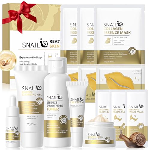 14PCS Skincare Coreano Kit, Snail Mucin Skincare Set, Set Cuidado Facial Mujer, Pack Regalo Mujer, Regalos para Mama, Hidrata y Nutre, Reduce las Líneas de Expresión