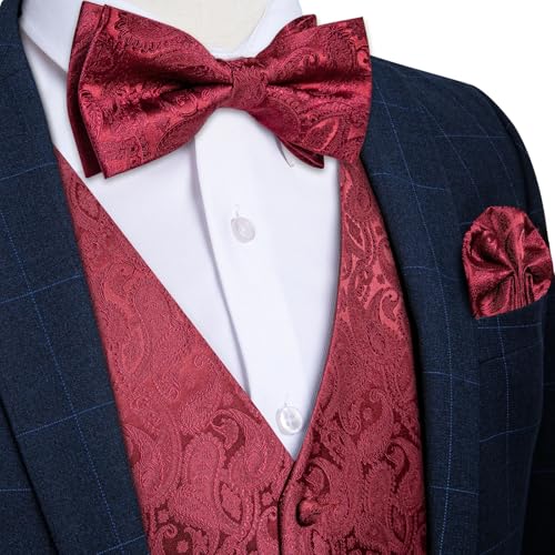 Men’s Business Paisley Vest Set – Classic V-Neck Waistcoat with Bowtie, Pocket Square & Cufflinks for Wedding3