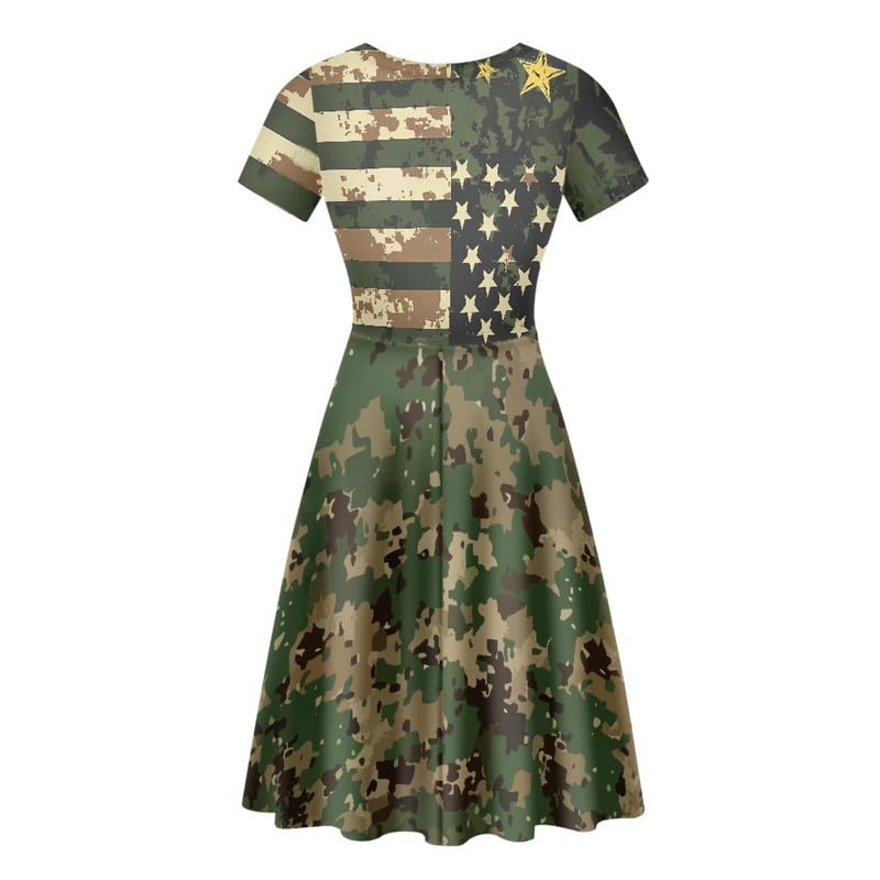 Image of Irisjudy T Shirt Dress for Women Short Sleeve Girls Short Sleeve Dress Plus Size, O Neck Knee Length Midi Dress for Ladies