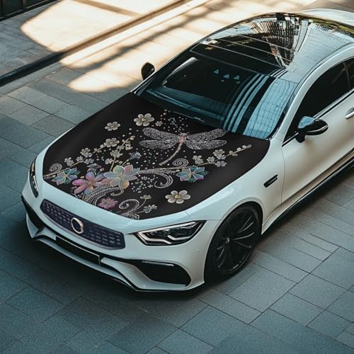 Image of Dragonfly Car Hood Cover Polyester,Engine Protection Cover,Elastic Fabrics Can be Washed,Car Bonnet Banne