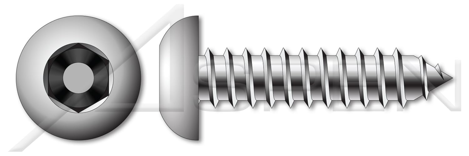 (100 pcs) #12 X 3/4", Self-Tapping Sheet Metal Screws, Button Head Tamper-Resistant Hex Socket Pin Drive, Type AB, Stainless Steel, Includes Driver Bit