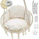 NOOKSTA ハンモックチェア – 究極の快適ハンギングチェアセット – ハンギングチェア、マクラメスイングチェア&ハンギングキット用デラックスクッション アウトドアチェアや寝室スイングに最適