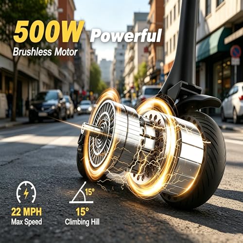 Image of WERHY 10 Inches Electric Scooter, 22 MPH Top Speed & 500W Powerful Motor, 22-28Miles Long Range, Folding E Scooter with Dual Braking for Adults