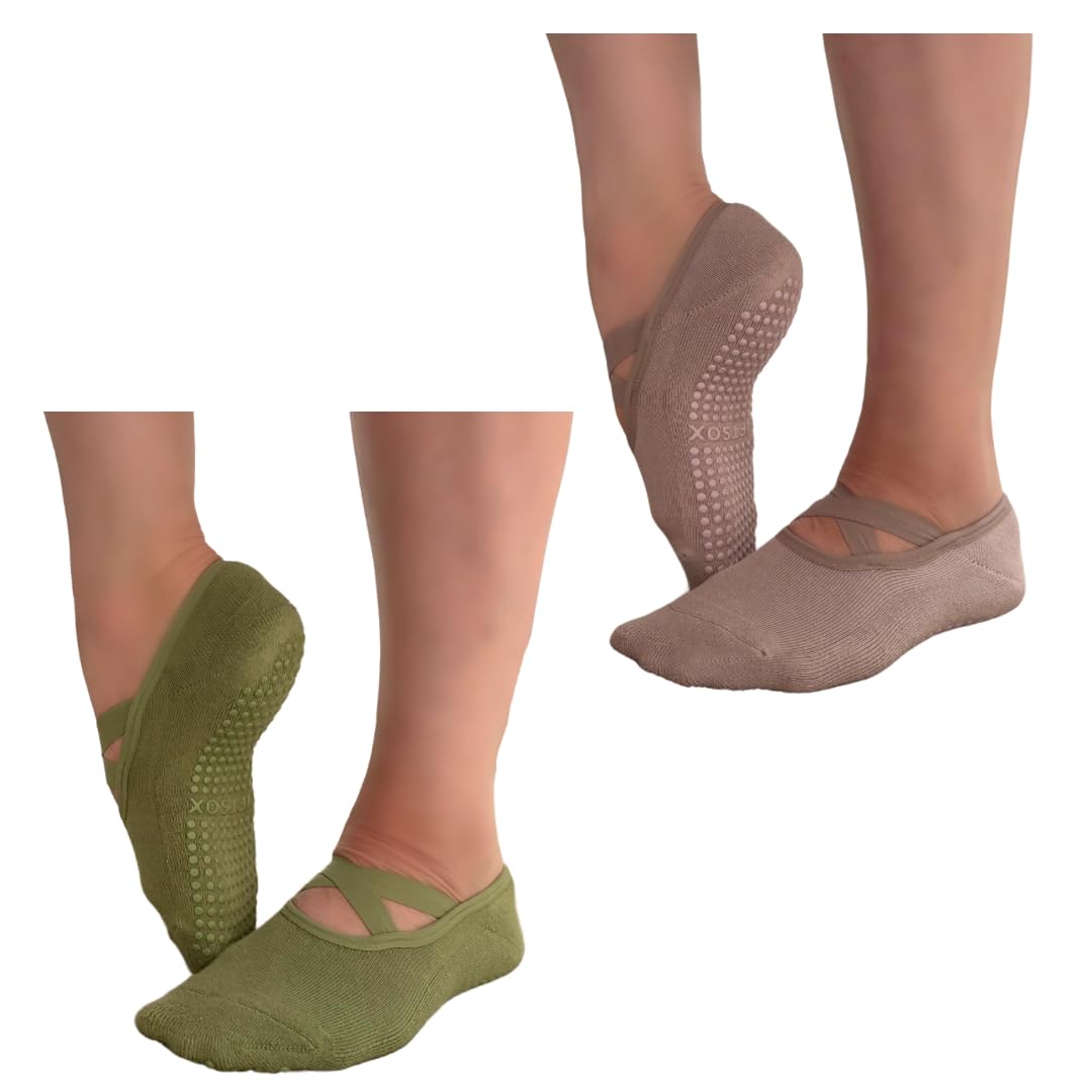 Nest & Nurture Non-Slip Yoga Socks for Women – Grip Pilates Socks with Straps, Ideal for Barre, Ballet, Dance, Reformer & Barefoot Workouts