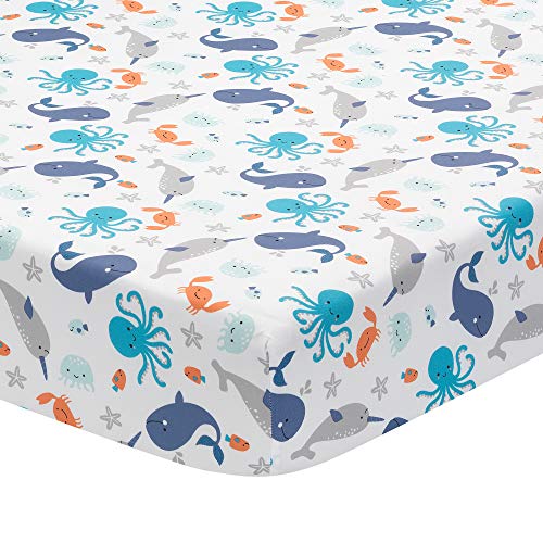 Image of Bedtime Originals Fitted Crib Sheet, Whales Tale Fitted, Multicolor , 28x52 Inch (Pack of 1)