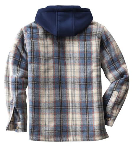 KOMANA Men's Zip Button Sherpa Plaid Flannel Shirt Jacket with Hood4