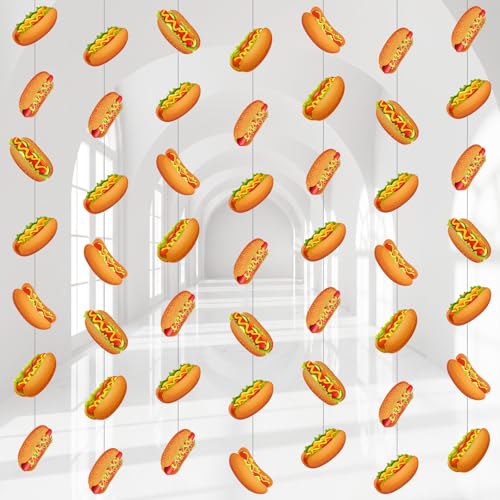 Gueevin 8pcs Hot Dog Hanging Banner Garlands Decorations Hot Dog Birthday Party Decorations Hotdog Hanging Backdrop for Picnic Fast Food Themed Engagement Baby Shower Sausage BBQ Party Supplies Decor