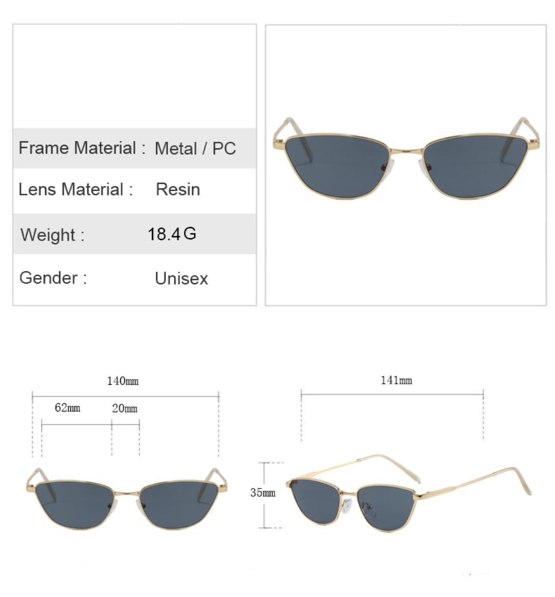 Occhiali da sole alla moda piccoli occhi di gatto da donna retrò montatura in metallo sfumati UV400 occhiali da donna punk uomo (argento-nero)