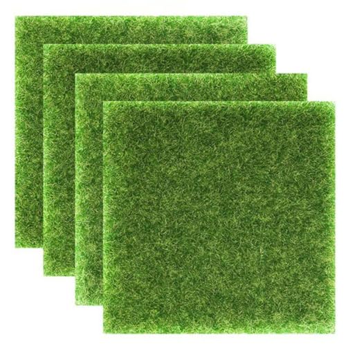 NHQZ 4 PCS Mini Erba Artificiale,Miniature Erba Decorazione,Erba Artificiale in Miniatura,Tappeto in Erba Sintetica Giardino,Erba Artificiale in Plastica Prato per Ornamento del Giardino,15x15cm