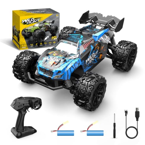 Image of RC Cars Monster Remote Control Car 2.4GHz 2WD Power Dragon RC Truck 20 KM /H All-Terrain RC Monster Truck, 2 Batteries for 40mins Car Toys Gift for Beginner(RTR /Blue