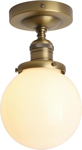 Pathson Lámpara de techo moderna de montaje empotrado con vidrio de globo de leche, lámpara de iluminación de techo industrial esmerilada para
