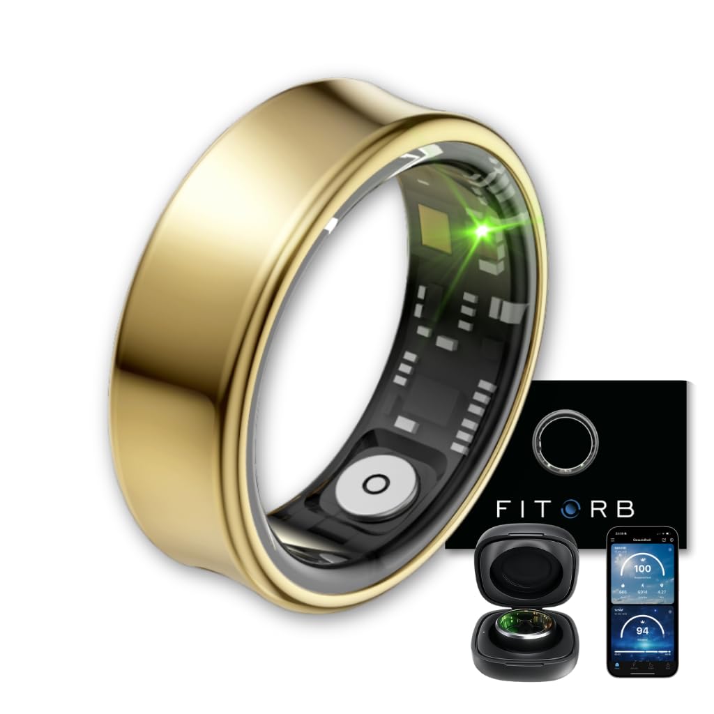 Fitorb Smart Ring Pro - Das Original. High-Tech Fitness- & Gesundheitsring, Schlafanalyse, 24/7 Aktivitätstracking. Temperaturmessung, Stess. Proberinge. (Neptun, Gold, 17,5 mm (7))
