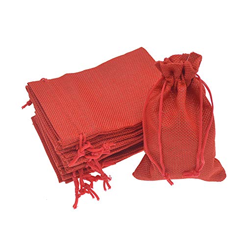 Bezall Jutesäckchen mit Kordelzug, 50 Stück, für Schmuck, Süßigkeiten, Weihnachten, Hochzeit, Party, Geschenktüten (rot, 5 x 7) Cover