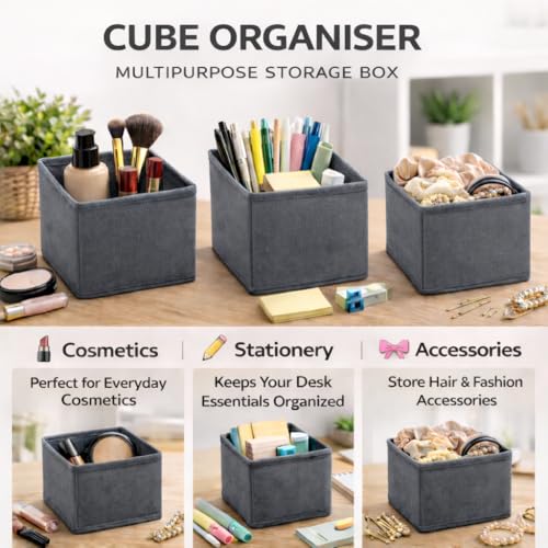 Image of PulGos ๐๐ฉ๐๐ฌ Foldable Drawer Organizer Box | Closet Storage Bins |Undergarments, Stationery & Accessories | Multipurpose Fabric Boxes for Clothes, Wardrobe, Almirah, Cupboard, home & Office Use