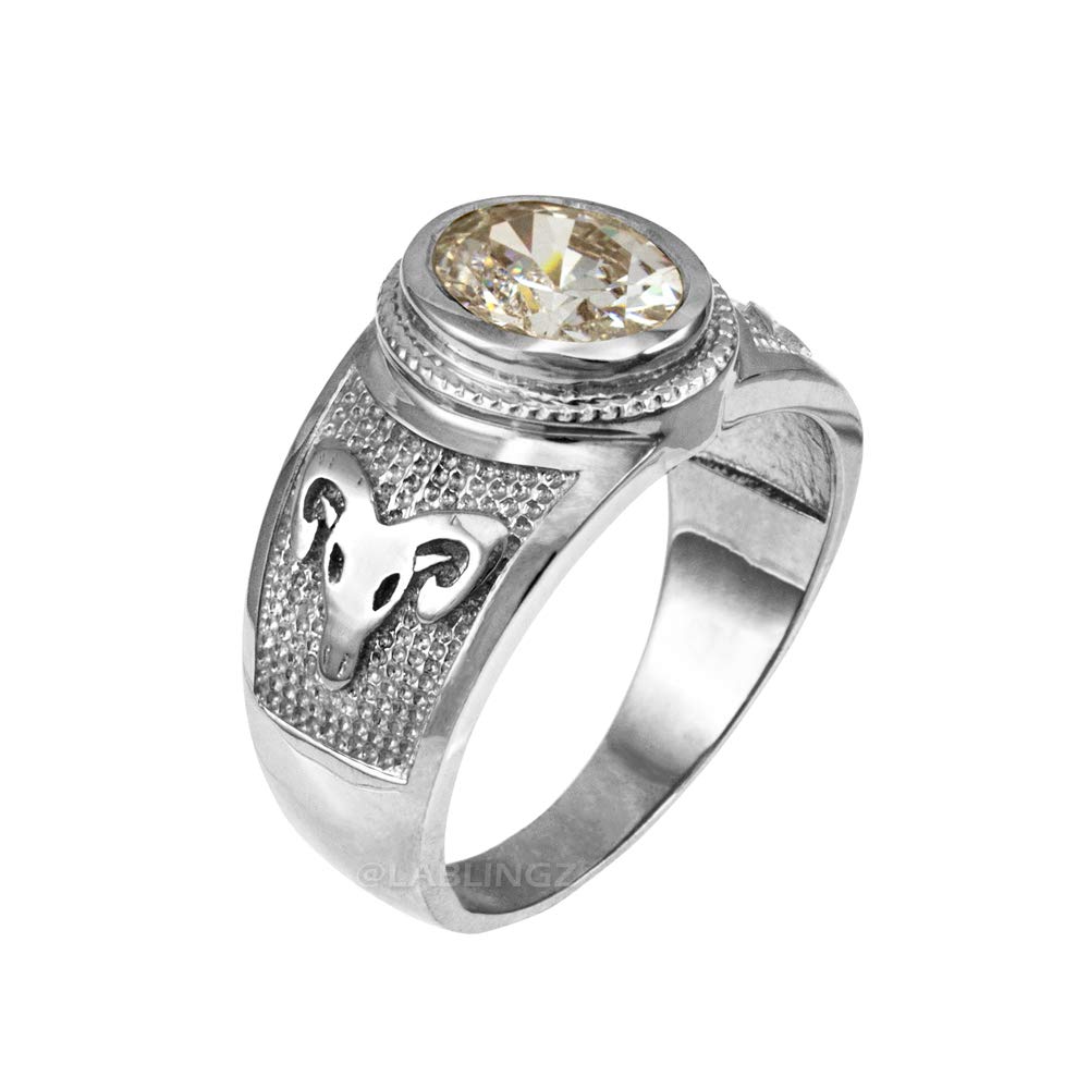 Zodiac Sign Birthstone CZ Ring in Sterling Silver (Aries, Size 9.25)
