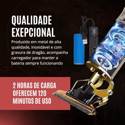 Máquina de Barbear e Cortar Cabelo Sem Fio, Recarregável, Alta Potência, Lâminas de Aço Inoxidável,