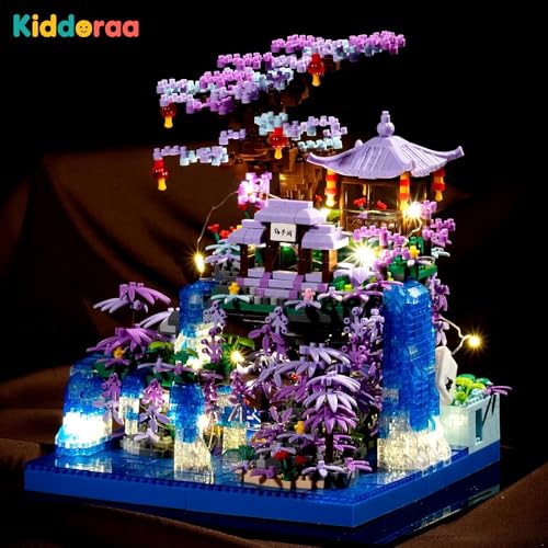 Image of Peach Blossom Pond Japanese Architecture Building Blocks Set, Micro Mini Bricks Cherry Blossom Tree House Kit 2500+ PCS with LED Lights for Adults & Kids | 1 Year Manufacturing Warranty