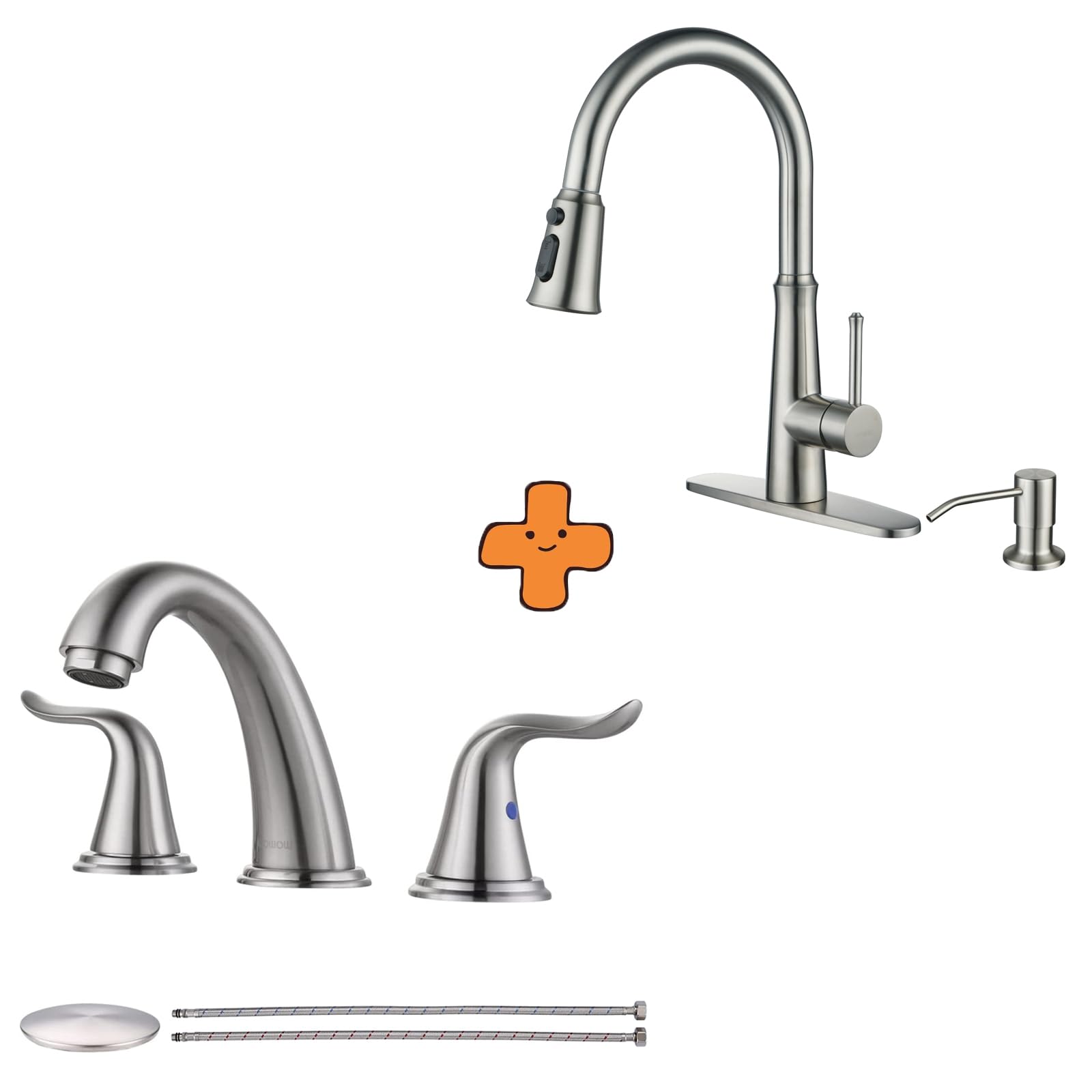 Jnfidosr Widespread Bathroom Faucet 2 Handle 3 Hole Brushed Nickel And Kitchen Faucet With Sprayer Single Handle