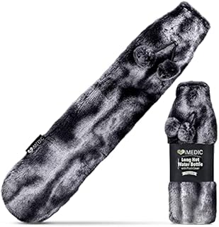 iMedic Extra Long Hot Water Bottle Covered with Luxury Cover Made from Super Soft Fleece or Comfy Knit - Long Hot Water Bottle with Cover UK - Large Hot Water Bottle - Faux Fur Dark Grey