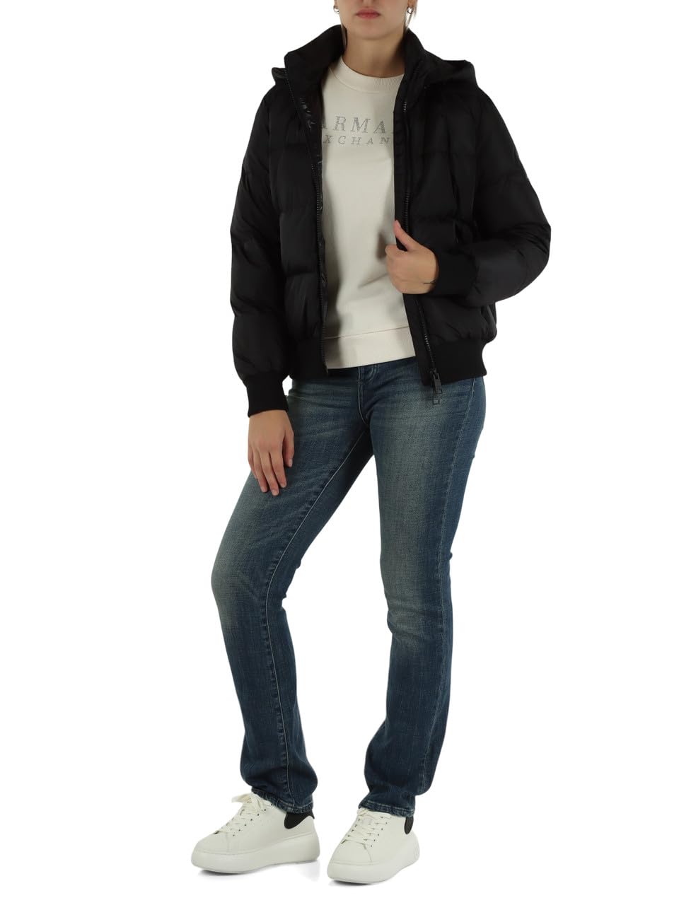 Armani Exchange Long Sleeve Round Collar Front Logo Maglia di Tuta Donna
