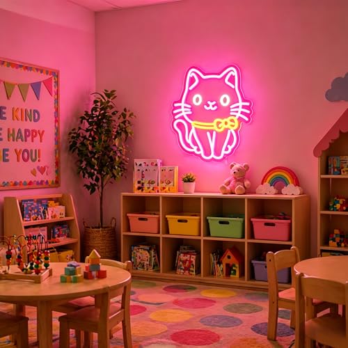 Image of Cat Neon Sign, Neon Signs for Wall Decor Neon LED Signs Room Neon Light Up Signs Home Decor for Bedroom Club Party Bar Shop USB Operated