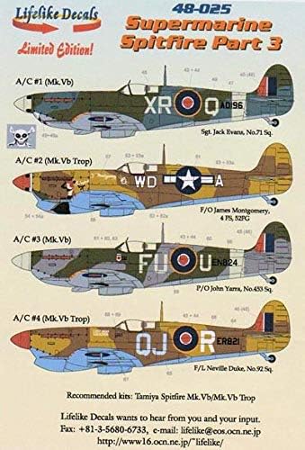 Lifelike 1/48 Scale Decal for Supermarine Spitfire Part 3 for Tamiya - 48-025