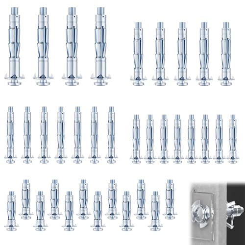 Anclaje de pared hueco, 36 tornillos de fijación resistentes para placas de yeso, tornillos surtidos para placas de yeso, tapones de cavidad para paredes huecas, yeso, ladrillo, metal, hormigón