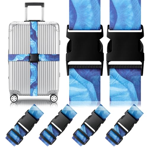 Image of 4 Pack Luggage Straps for Suitcases Adjustable Luggage Belt Suitcase Strap Travel Bag Accessories (Sky Blue(4 Pack))