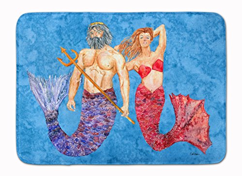 Caroline's Treasures 8801RUG Mermaid and Merman Machine Washable Memory Foam Mat, Bathroom Rug, Non-Slip Bath Mat, Durable Thick Washable Rugs for Kitchen, Bathroom Quick Dry, Decorative Artwork,