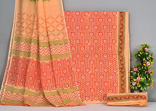 Image of NISHIRE Women's Cotton Jaipuri Hand Block Print Unstitched Suit Material with Cotton Mulmul Dupatta