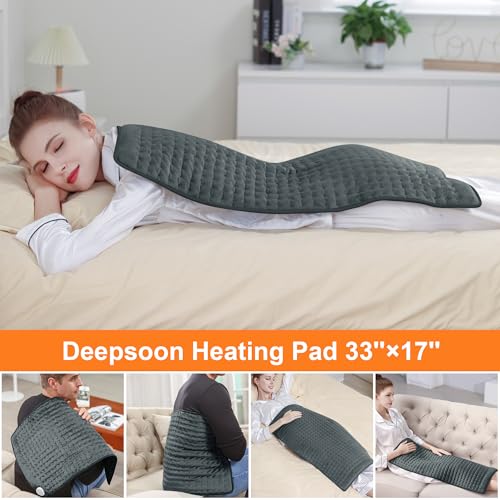Image of Deepsoon Heating Pad,Electric Heating Pads for Back,Neck,Moist Heating Pad for Abdomen Shoulder Knee Legs,Dry /Moist Heat&Auto Shut Off,Mother's Day Birthday for Men and Women,Dark Gray,33x17 Inch