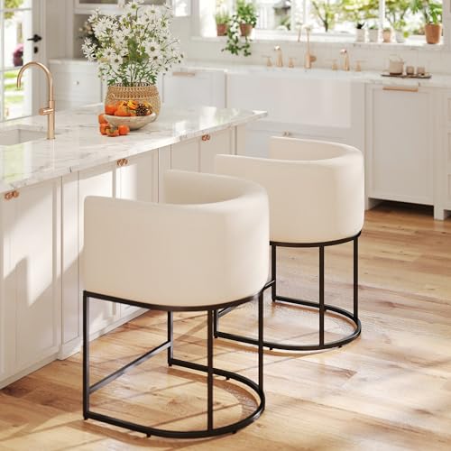 HNY Modern Counter Height Linen Fabric Upholstered Counter Stools Set of 2, 24 Inch Kitchen Island...