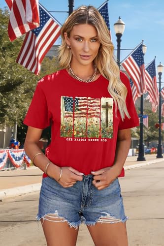 Image of Ithalt Christian Tshirt Womens 4th of July Shirt American Flag T Shirt USA Patriotic Tees Faith Short Sleeve Tops