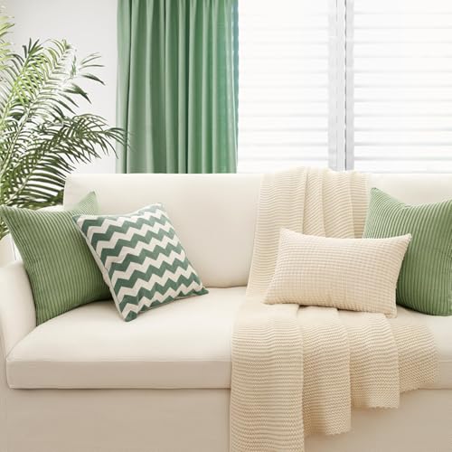 Image of Topfinel Decorative Sage Green Throw Pillow Covers Cushion Cases, Set of 4 Soft Velvet Modern Double-Sided Designs Match for Home Decor, Pillow Inserts Not Included (18x18 inch)