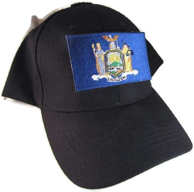BLACK ON BLACK HAT with NEW YORK STATE EXCELSIOR EMBROIDERY 2" X 3 1/4" VELCRO REMOVABLE PATCH