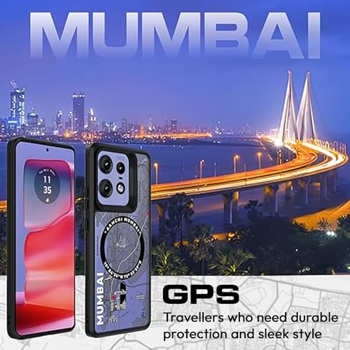 Image of KAPAVER GPS Edition Back Cover Case Compatible with MagSafe, Magnetic Case for Motorola Edge 50 Pro (Mumbai-Black) (Polycarbonate + TPU)