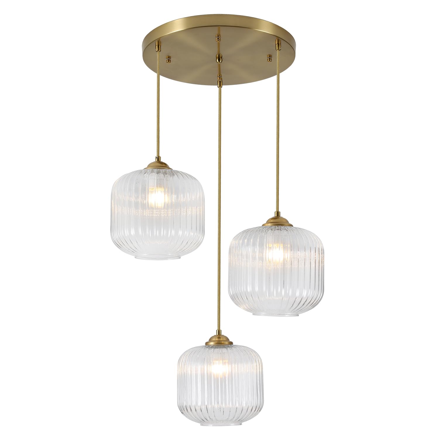 Magiroz 3 Light Hanging Pendant Light Fixture Brushed Gold Modern Pendant Cluster Lights Kitchen Island Industrial Adjustable Hanging Dining Room