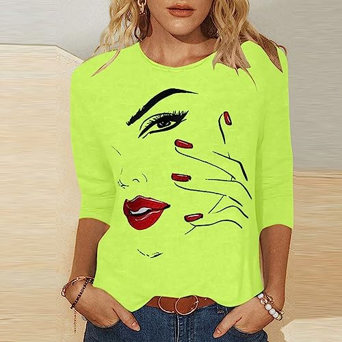 Camisetas femininas verão outono manga 3/4 gola canoa caimento solto camiseta longa feminina 2024 KQ