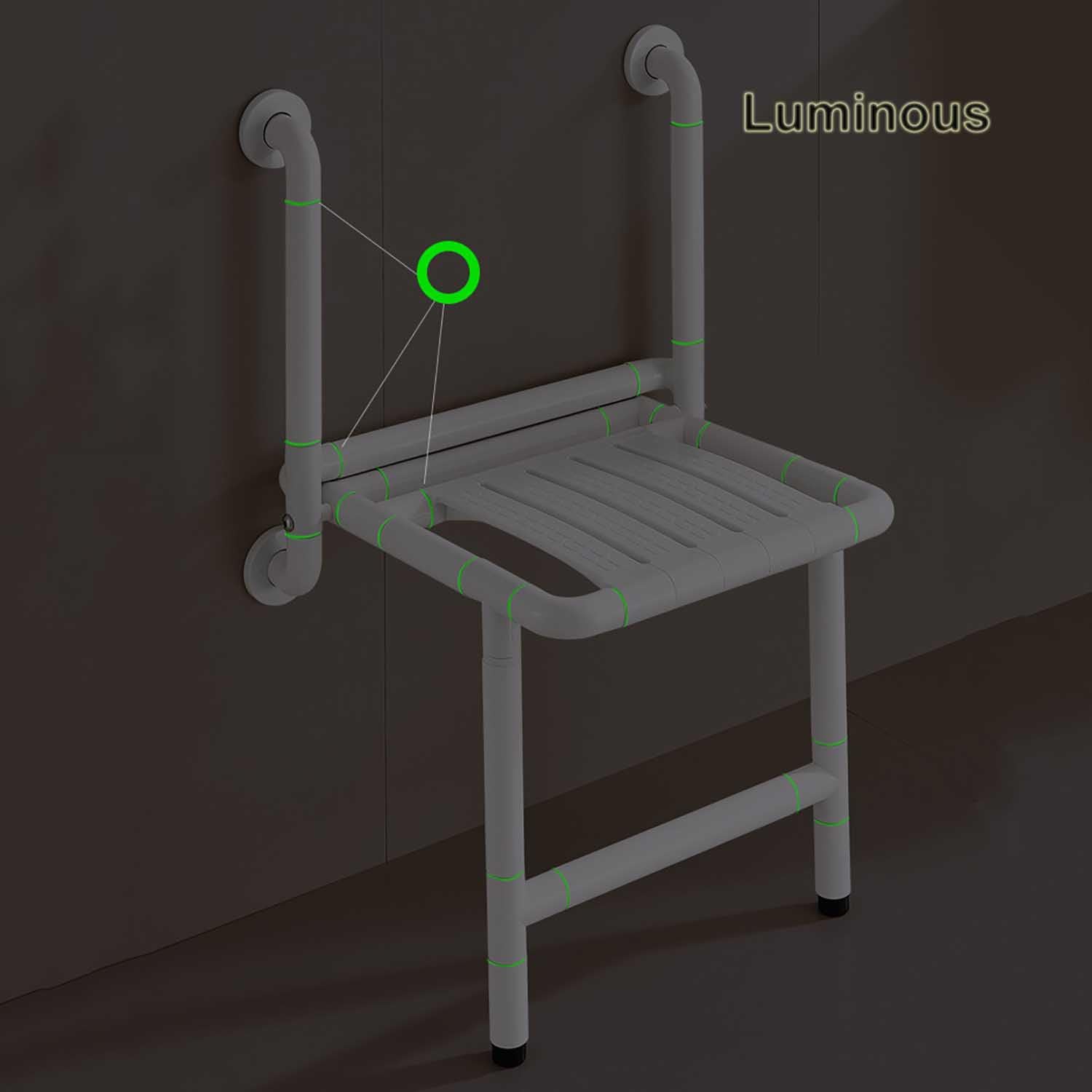 Taburete de Ducha Plegable para Ancianos y Discapacitados | Asiento de Baño Montada en la Pared,Silla de Ducha Antideslizante,Ahorro de Espacio,Luminosa,Acero,Soporta 150 kg