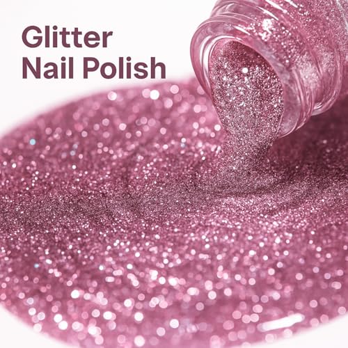Glitter Nail Polish,Shiny Pink Nail Varnish,Quick-Dry Sparkle Nail Varnish, Long-Lasting Bright Pink Holographic Shimmer Color, Chip-Resistant High-Gloss Finish, No UV Lamp Required - Image 5