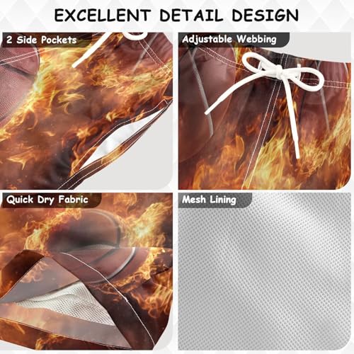 Boys Beach Board Shorts Fire Basketball Ball Swim Trunk Teen Swimwear 8-16Y Multicolor3